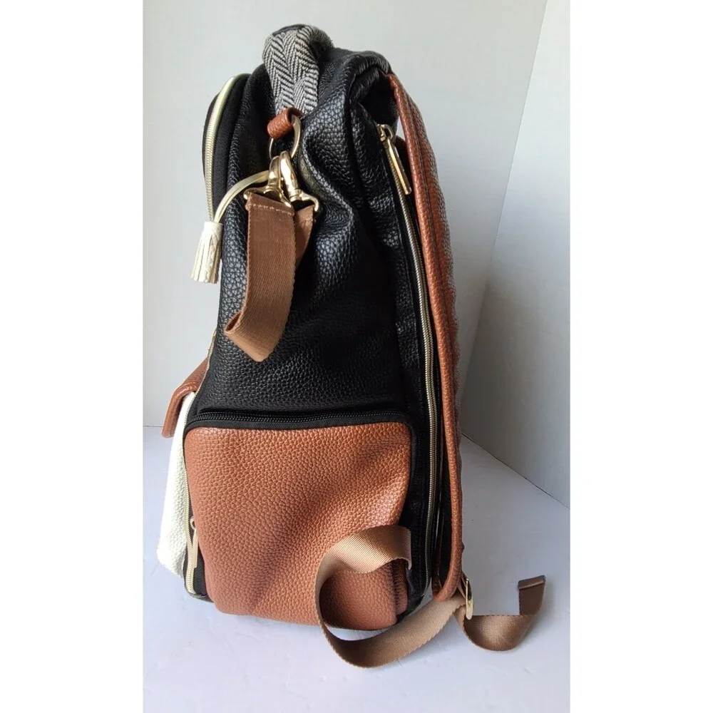 Itzy Ritzy Big Diaper Bag Backpack Coffee Cream Gray Herringbone